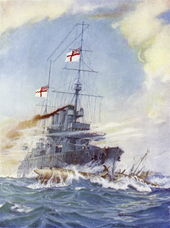 A HMS Birmingham döngölte az U-15-ös német tengeralattjárót, 1914. augusztus 9 alkotó: H. G. Swanwick