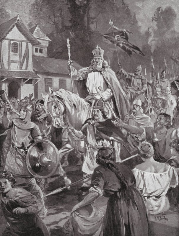 Nagy Károly visszatér Brüsszelbe, az ország székhelyére (litográfia) alkotó: H. M. (after) Burton
