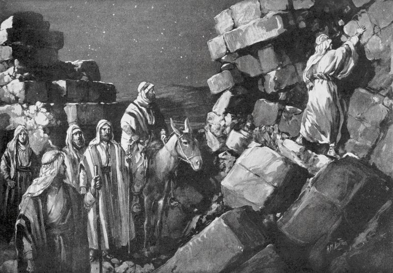 Nehémiás felméri Jeruzsálem falait, Kr. e. 444 (lithó) alkotó: H. M. (after) Burton