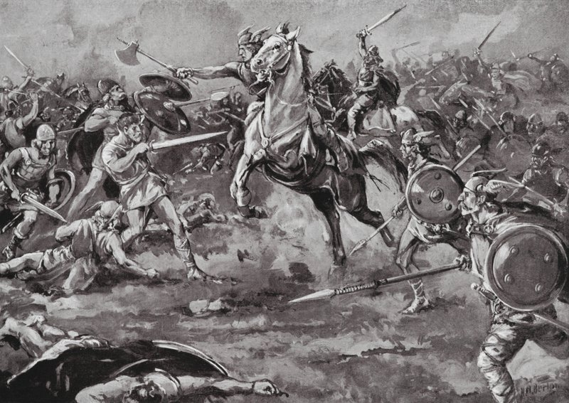A frankok segítsége a hunok legyőzésében (litho) alkotó: H. M. (after) Burton