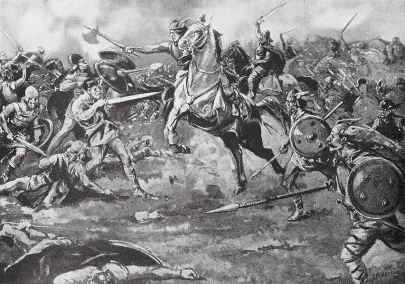 A frankok segítsége a hunok legyőzésében (litho) alkotó: H. M. (after) Burton