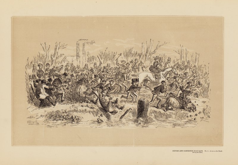 Oxford és Cambridge Boat Race, 4. sz., Futás a parton a verseny alatt (metszet) alkotó: Hablot Knight (1815-92) Browne