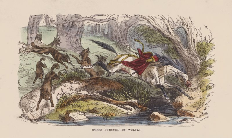 Farkasok által üldözött ló (színes metszet) alkotó: after Hablot Knight Browne