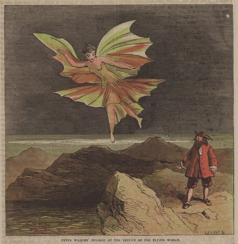 Peter Wilkins öröme a repülő nő visszatérése miatt (színes litográfia) alkotó: after Hablot Knight Browne