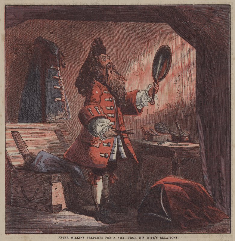 Peter Wilkins felesége rokonai látogatására készül (színes litho) alkotó: after Hablot Knight Browne