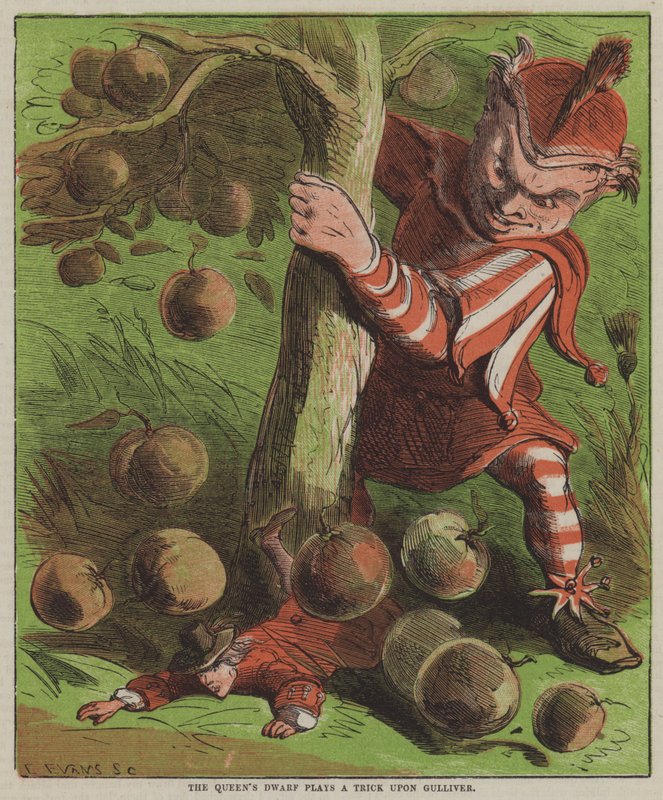 A királynő törpe trükköt játszik Gulliverrel (színes litó) alkotó: after Hablot Knight Browne