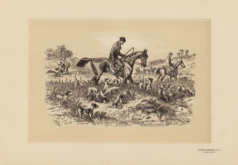 Vadászati vázlatok, No 1, Going to Cover (metszet) alkotó: Hablot Knight (1815 92) Browne