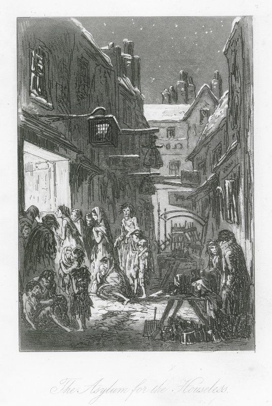 Londoni utcák: (metszet): The Asylum for the Houseless (metszet) alkotó: Hablot Knight (1815 92) Browne