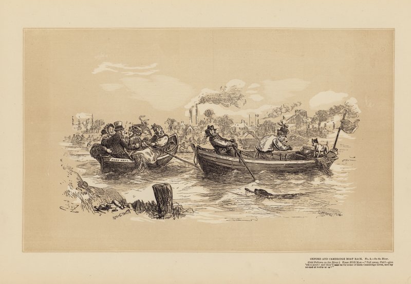 Oxford és Cambridge csónakverseny, 2. sz., A folyón (metszet) alkotó: Hablot Knight (1815 92) Browne