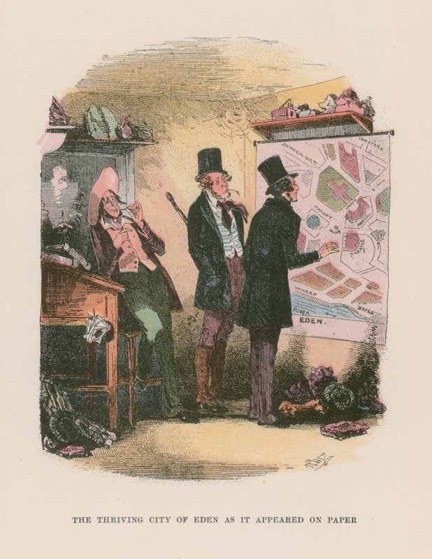 Illusztráció Martin Chuzzlewit számára alkotó: Hablot Knight Browne