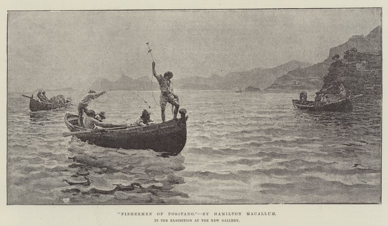 Positano halászai, az Új Galéria kiállításán alkotó: Hamilton Macallum