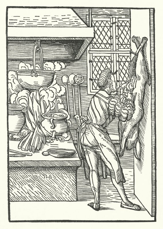 Nyulat vágó szakács (metszet) alkotó: Hans (after) Burgkmair