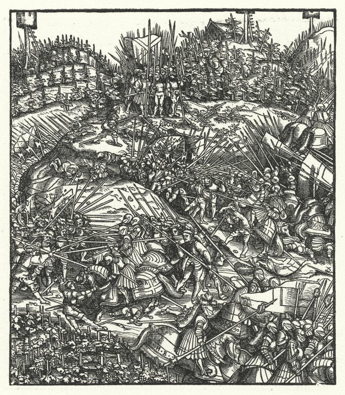 Maximilian osztrák főherceg és serege a franciák ellen harcolva alkotó: Hans (after) Burgkmair