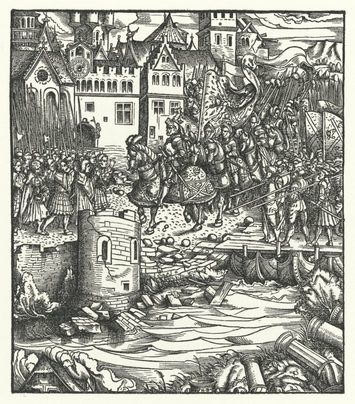 Maximilian osztrák főherceg belép Utrechtbe alkotó: Hans (after) Burgkmair