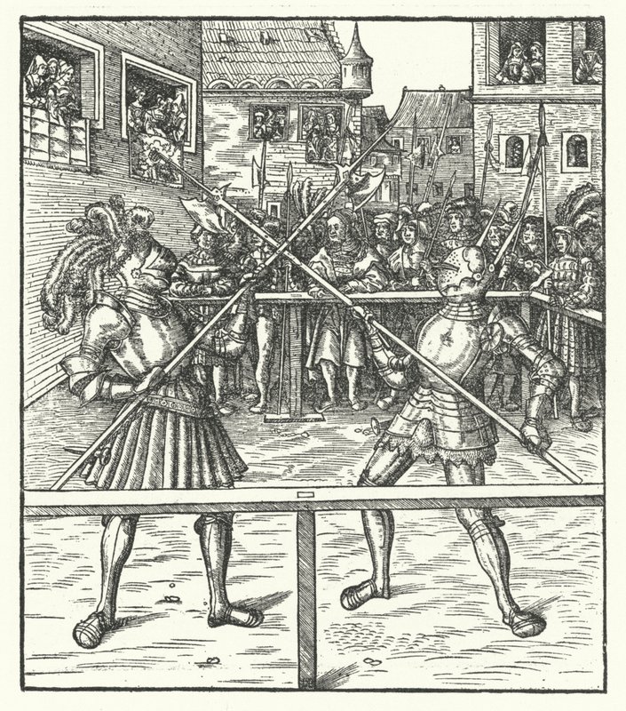 Maximilian osztrák főherceg gyalog harcol alabárddal (metszet) alkotó: Hans (after) Burgkmair