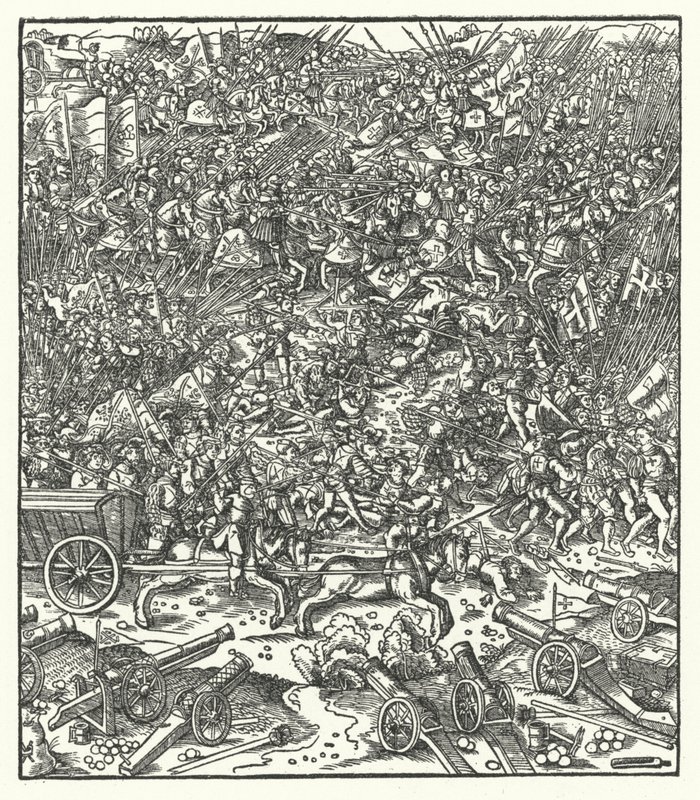 Guinegate-i csata, Franciaország, 1479. augusztus 7. (metszet) alkotó: Hans (after) Burgkmair