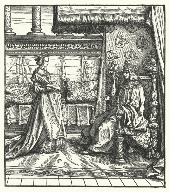 Merész Károly, Burgundia hercege lányával, Máriával, aki később 1477-ben feleségül vette I. Maximilianus leendő szent-római császárt (metszet) alkotó: Hans (after) Burgkmair