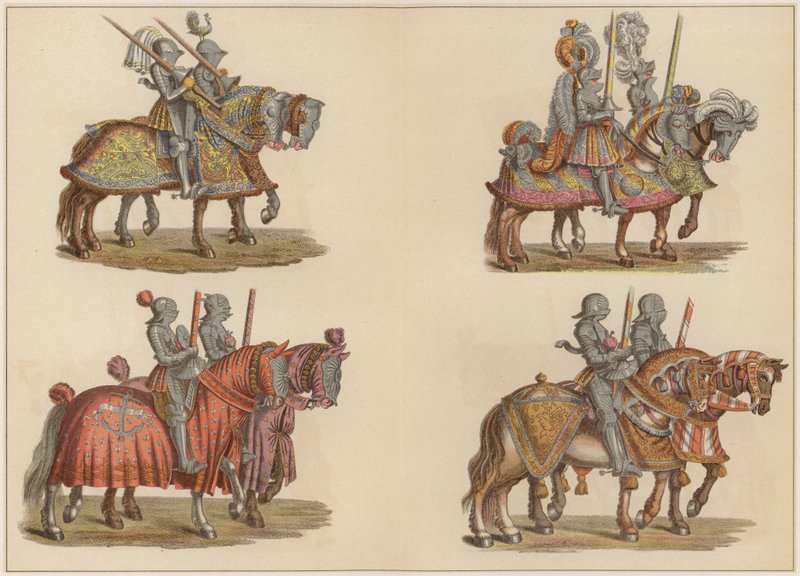 Lovagok lóháton (színes litográfia) alkotó: Hans (after) Burgkmair