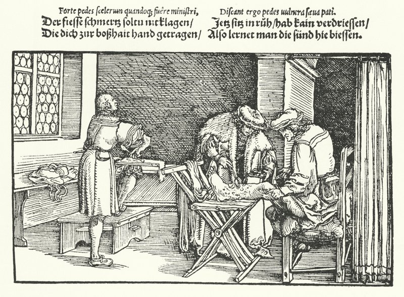 Lábszárfekélyek vagy sebek (metszet) alkotó: Hans (after) Burgkmair