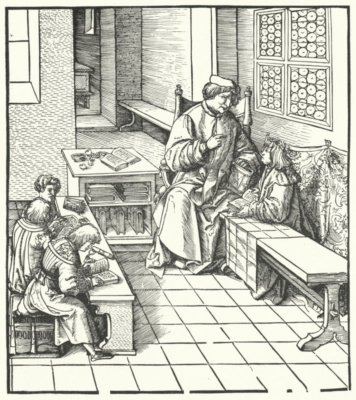 Maximilian utasítások fogadása (metszet) alkotó: Hans (after) Burgkmair