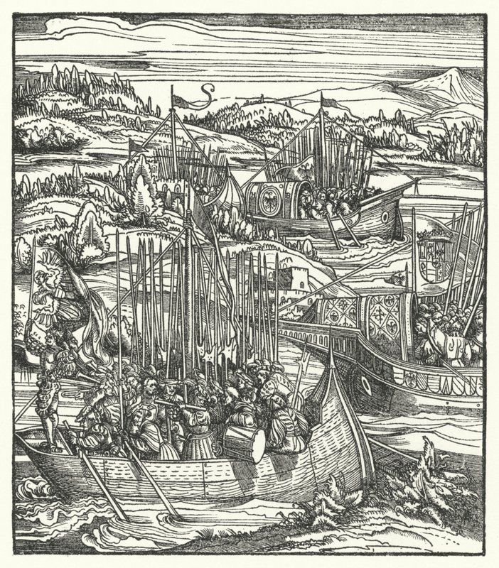 Maximilian I. Szent-római császár flottájával La Speziában, Olaszországban alkotó: Hans (after) Burgkmair