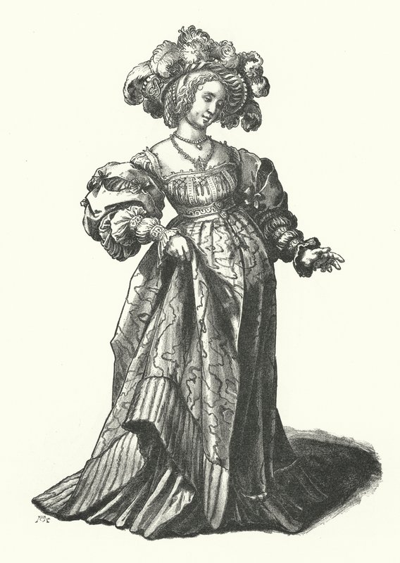 Bázeli nő jelmeze (metszet) alkotó: Hans (after) Holbein the Younger