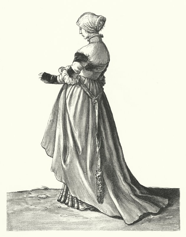 Bázeli nő jelmeze (metszet) alkotó: Hans (after) Holbein the Younger