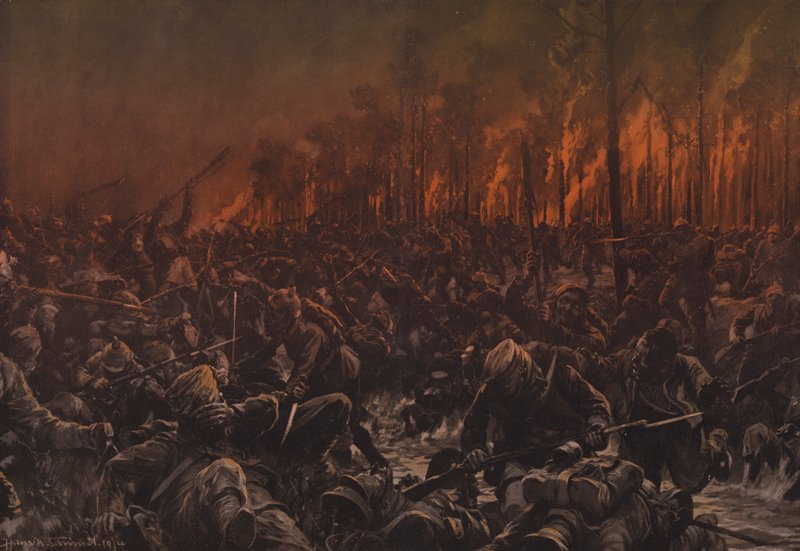 Éjszakai támadás a brit állások ellen az Yseren (színes litó) alkotó: Hans W. (after) Schmidt