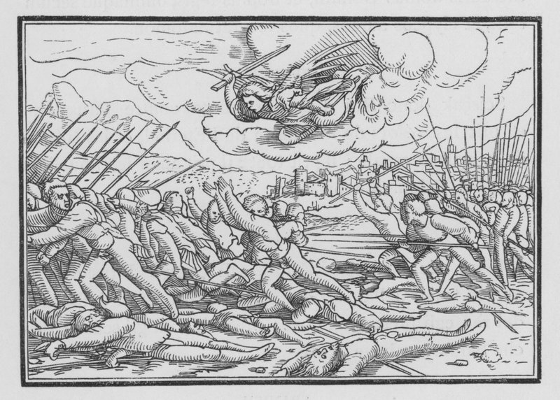 Egy angyal elpusztítja az asszír seregeket, 2 Chronicles XXXII, 21 alkotó: Hans after Holbein the Younger