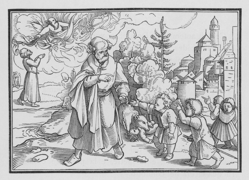 A medvék elpusztítják az Elizeust kigúnyoló gyerekeket, 2 Kings II, 23 alkotó: Hans after Holbein the Younger