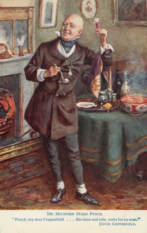 Mr. Micawber ütéseket készít, jelenet Charles Dickens David Copperfield regényéből alkotó: Harold Copping