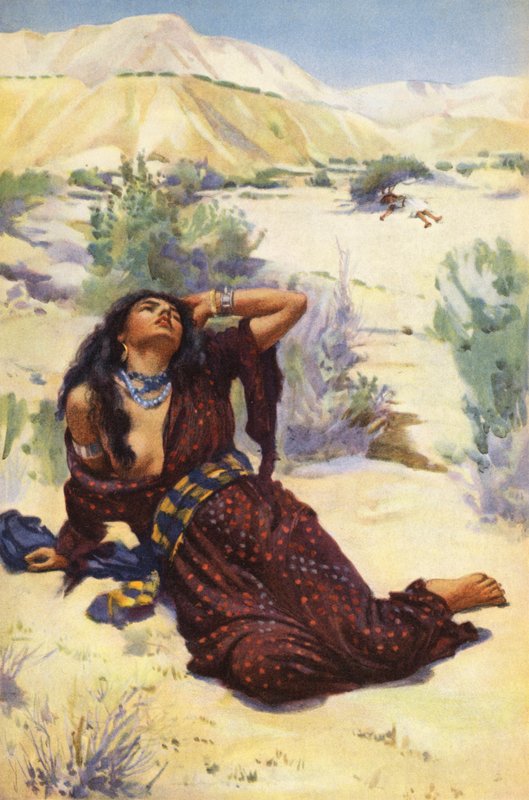 Hágár és Izmael a sivatagban (színes litográfia) alkotó: Harold Copping