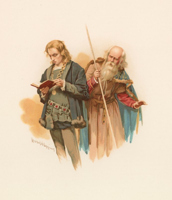 Hamlet olvas, Poloniusszal a háta mögött alkotó: Harold Copping
