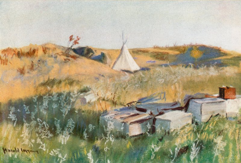 Indiai temető, Blackfoot Reservation, Alberta alkotó: Harold Copping