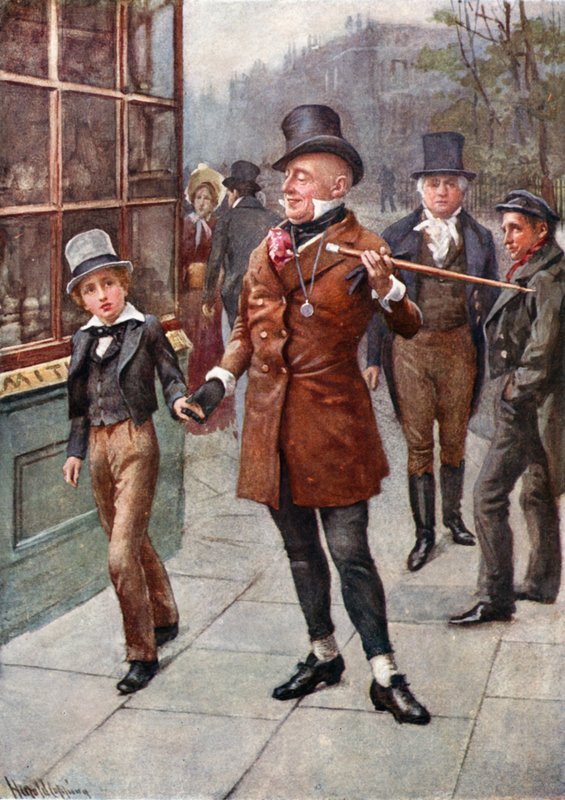 Mr. Micawber vezényli Davidet haza (színes litó) alkotó: Harold Copping