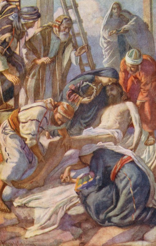 Újszövetség: A keresztnél (színes litográfia) alkotó: Harold Copping