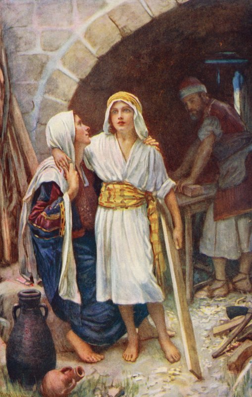 Újszövetség: Názáreti otthon (színes litográfia) alkotó: Harold Copping