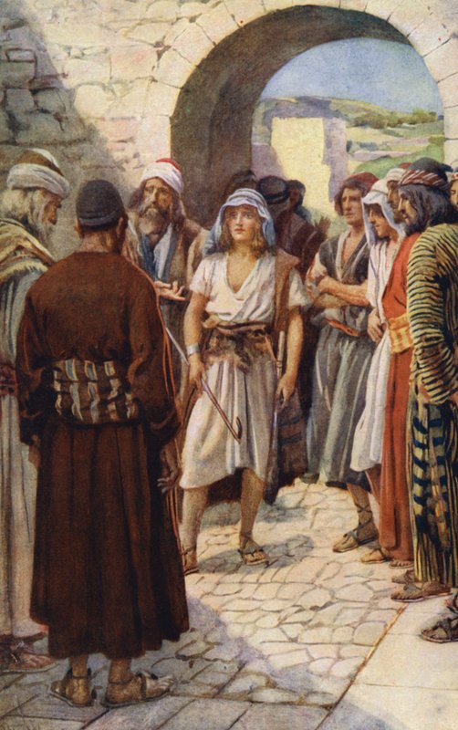 Ószövetség: Sámuel elé idézett Dávid (színes litográfia) alkotó: Harold Copping