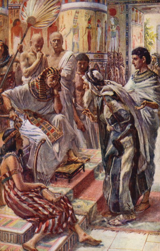 Ószövetség: Jákob a fáraó előtt (színes litográfia) alkotó: Harold Copping