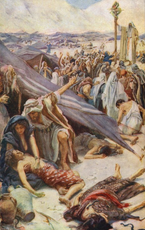 Ószövetség: A bronzkígyó (színes litográfia). alkotó: Harold Copping