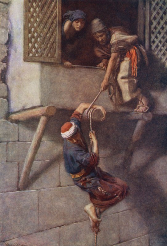 Ószövetség: A kémek menekülése (színes litográfia) alkotó: Harold Copping