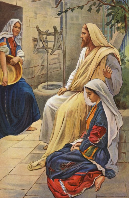 Márta és Mária otthona (színes litográfia) alkotó: Harold Copping