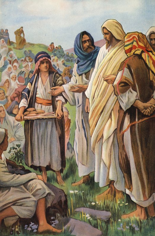 A kenyerek és halak csodája (színes litográfia) alkotó: Harold Copping