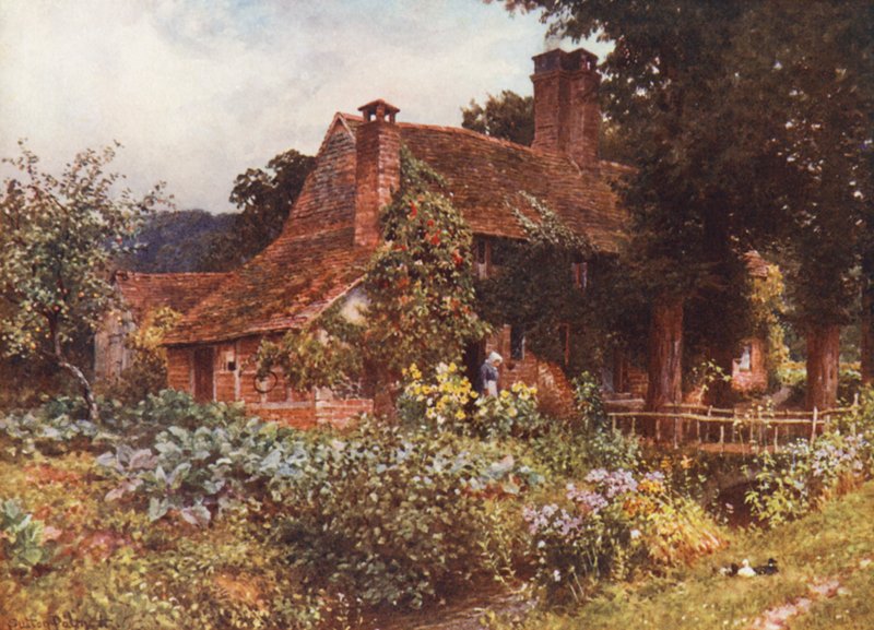 Old Mill Cottages, Abinger (színes litográfia) alkotó: Harold Sutton Palmer