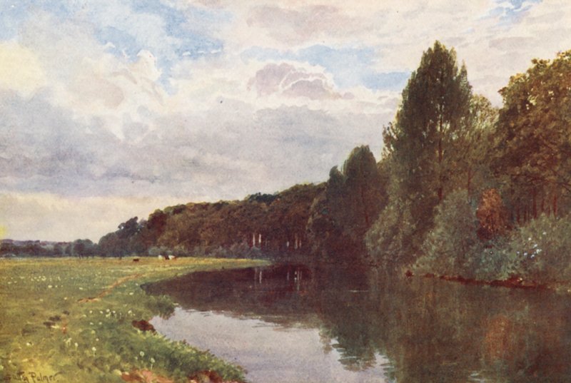 A Wey folyó, Ripley közelében (színes lithó) alkotó: Harold Sutton Palmer