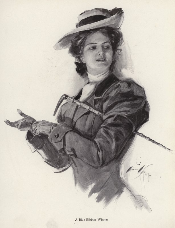 Kékszalag győztes lovasnő (litho) alkotó: Harrison Fisher