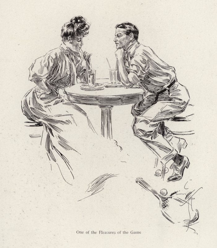 Pár iszik egy tenisz meccs után (színes litho) alkotó: Harrison Fisher