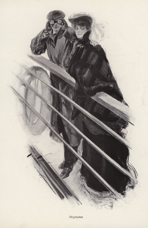Férfi és nő néz ki a hajó korlátjain (litho) alkotó: Harrison Fisher