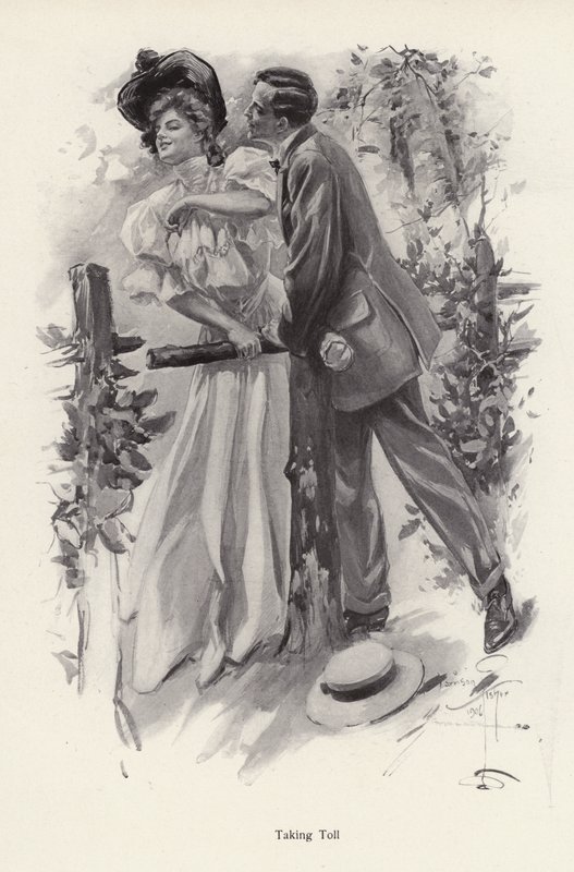 Férfi csókot próbál lopni egy fiatal nőtől (litho) alkotó: Harrison Fisher