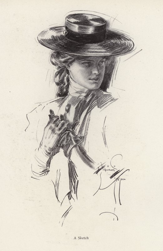 Kalapos nő portréja (litho) alkotó: Harrison Fisher